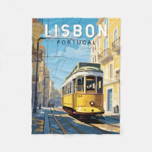 Lissabon Gelbe Straßenbahn Vintag Fleecedecke