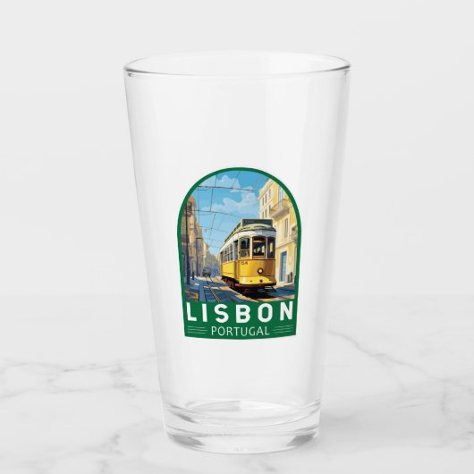 Lissabon Gelbe Straßenbahn Vintag Glas (Vorderseite)