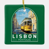 Lissabon Gelbe Straßenbahn Vintag Keramikornament (Vorderseite)
