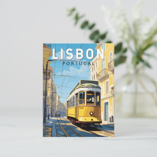 Lissabon Gelbe Straßenbahn Vintag Postkarte (Stehend Vorderseite)