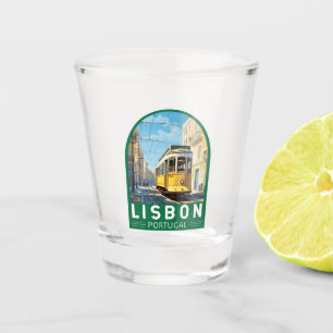 Lissabon Gelbe Straßenbahn Vintag Schnapsglas