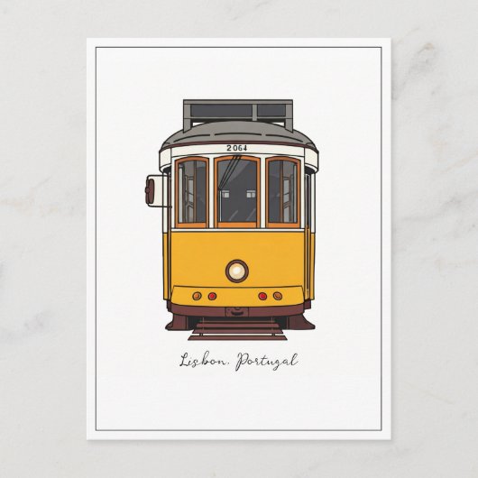 Lissabon Gelbe Straßenbahnvorderansicht Postkarte (Vorderseite)