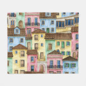 Lissabon-Häuser: Aquarellfarben-Muster. Fleecedecke (Vorderseite (Horizontal))