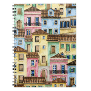 Lissabon-Häuser: Aquarellfarben-Muster. Notizblock