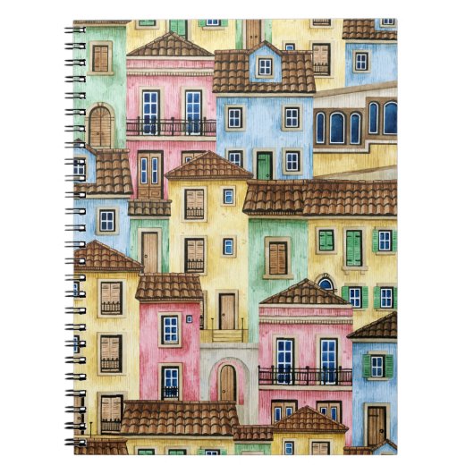 Lissabon-Häuser: Aquarellfarben-Muster. Notizblock (Vorderseite)
