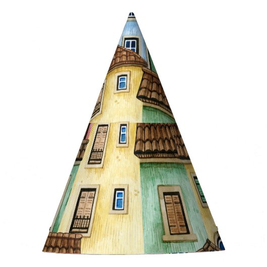 Lissabon-Häuser: Aquarellfarben-Muster. Partyhütchen (Vorderseite)