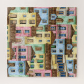 Lissabon-Häuser: Aquarellfarben-Muster. Puzzle (Horizontal)