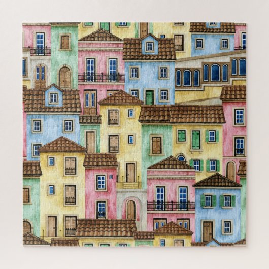 Lissabon-Häuser: Aquarellfarben-Muster. Puzzle (Vertikal)