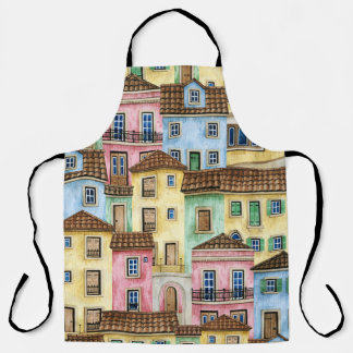 Lissabon-Häuser: Aquarellfarben-Muster. Schürze