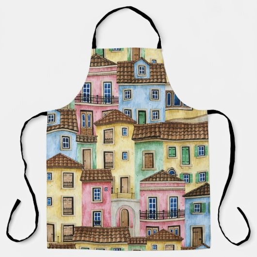 Lissabon-Häuser: Aquarellfarben-Muster. Schürze (Vorderseite)