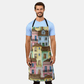 Lissabon-Häuser: Aquarellfarben-Muster. Schürze (Getragen)