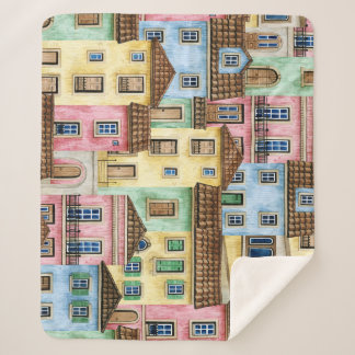 Lissabon-Häuser: Aquarellfarben-Muster. Sherpadecke