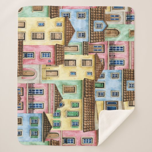 Lissabon-Häuser: Aquarellfarben-Muster. Sherpadecke (Vorderseite)