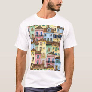 Lissabon-Häuser: Aquarellfarben-Muster. T-Shirt
