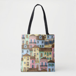Lissabon-Häuser: Aquarellfarben-Muster. Tasche