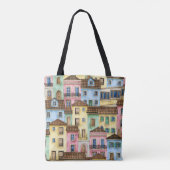 Lissabon-Häuser: Aquarellfarben-Muster. Tasche (Rückseite)