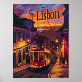 Lissabon-Lichter: Sonnenuntergang, Nacht und Tramw Poster
