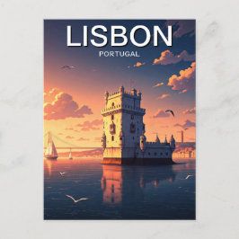 Lissabon Portugal Anime Style Belem Tower Travel Postkarte