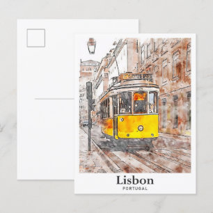 Lissabon Portugal Aquarell Handgezeichnet Postkarte