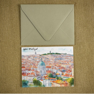 Lissabon Portugal Aquarell Panorama Blick Stadt Karte