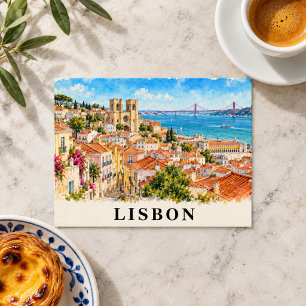 Lissabon Portugal Aquarell Stadtansicht Reise Postkarte