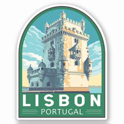 Lissabon Portugal Belem Tower Travel Retro Emblem Aufkleber (Vorderseite)
