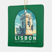 Lissabon Portugal Belem Tower Travel Retro Emblem Keramikornament (Links)