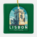 Lissabon Portugal Belem Tower Travel Retro Emblem Keramikornament<br><div class="desc">Lissabon Portugal Retrodesign zeigt den Belém Tower. Belém Tower,  offiziell der Turm von Saint Vincent ist eine Festung aus dem 16. Jahrhundert in Lissabon,  die als ein Punkt der An-und Ausschiffung für portugiesische Entdecker, </div>