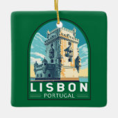 Lissabon Portugal Belem Tower Travel Retro Emblem Keramikornament (Vorderseite)