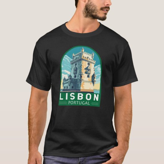 Lissabon Portugal Belem Tower Travel Retro Emblem T-Shirt (Vorderseite)