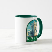 Lissabon Portugal Belem Tower Travel Retro Emblem Tasse (VorderseiteRechts)