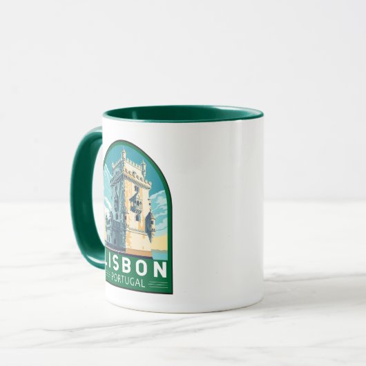 Lissabon Portugal Belem Tower Travel Retro Emblem Tasse (Vorderseite Links)