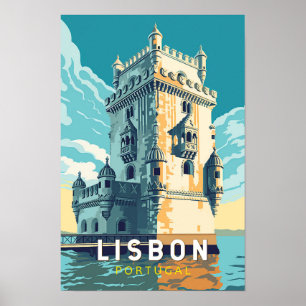 Lissabon Portugal Belem-Turm Reise Kunst Vintage Poster