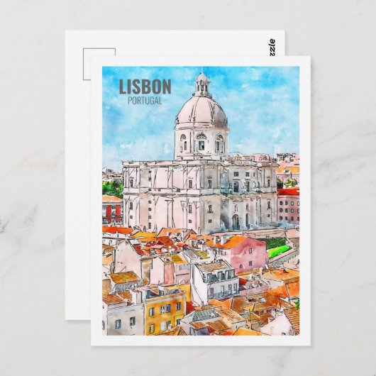 Lissabon Portugal Berühmte Wasserfarbskizze für Re Postkarte (Vorne/Hinten)