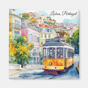 Lissabon Portugal Bunte Vintage Straßenbahn Szene Magnet