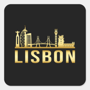 Lissabon - Portugal City Skyline Cityscape Funny G Quadratischer Aufkleber
