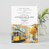 Lissabon Portugal Einladung zur Hochzeit Retro (Stehend Vorderseite)