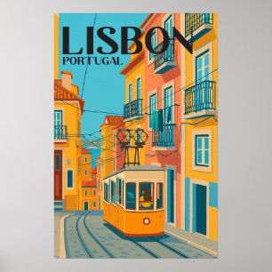 Lissabon Portugal Farbige Vintage Reise  Poster