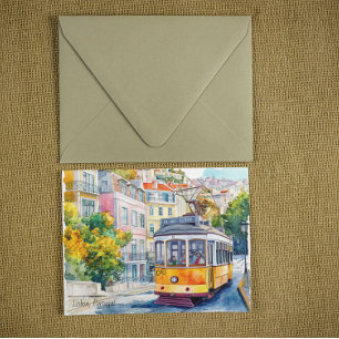 Lissabon Portugal Farbige Vintage Straßenbahn Szen Postkarte