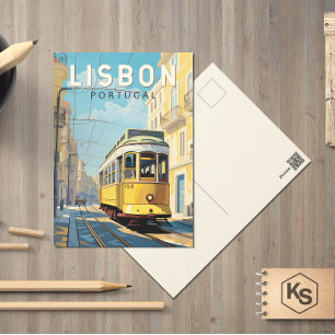 Lissabon Portugal Gelbe Straßenbahn Reise Kunst Vi Postkarte