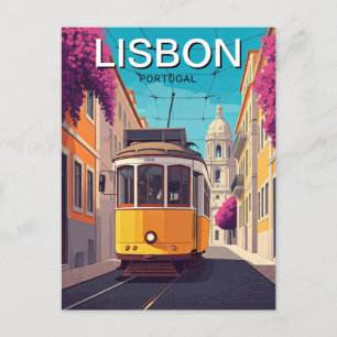 Lissabon Portugal Gelbe Straßenbahn Romantischer A Postkarte