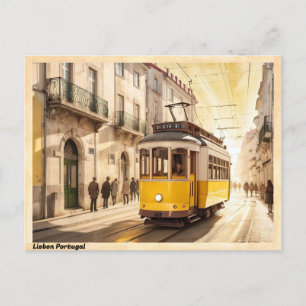 Lissabon Portugal Gelber Straßenbahn Vintage Postkarte