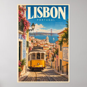 Lissabon Portugal Gelbes Straßenbahn-Reiseplakat W Poster
