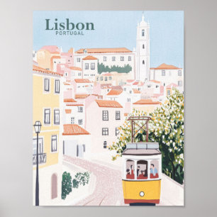 Lissabon Portugal Gouache-Malerei Illustration Rei Poster