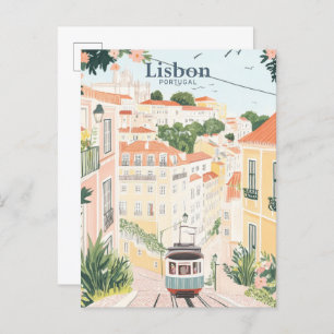 Lissabon Portugal Gouache Paint Illustration Trave Postkarte