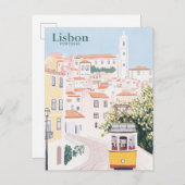 Lissabon Portugal Gouache Paint Illustration Trave Postkarte (Vorne/Hinten)