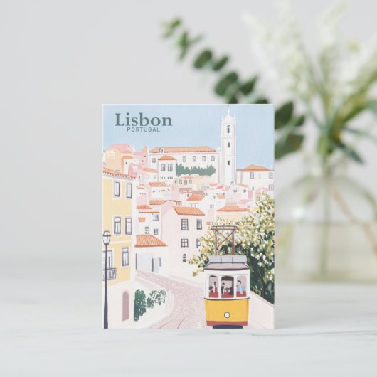 Lissabon Portugal Gouache Paint Illustration Trave Postkarte (Stehend Vorderseite)