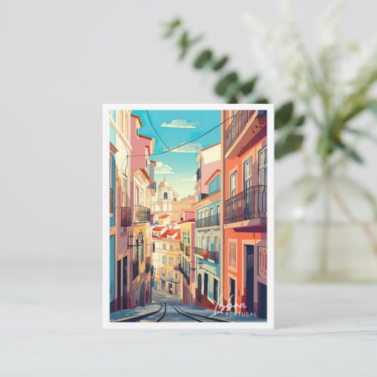 Lissabon Portugal Kunst-Jahrgang Reise Illustratio Postkarte (Stehend Vorderseite)