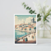 Lissabon Portugal Kunst-Jahrgang Reise Illustratio Postkarte (Stehend Vorderseite)