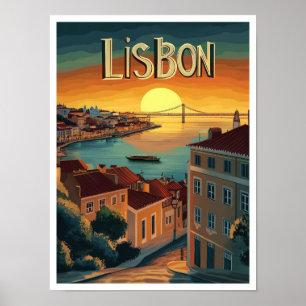 Lissabon Portugal Kunst Vintage Reise Illustration Poster